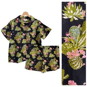 Mahogany Cactus Flower Shorts Pajama Set Small